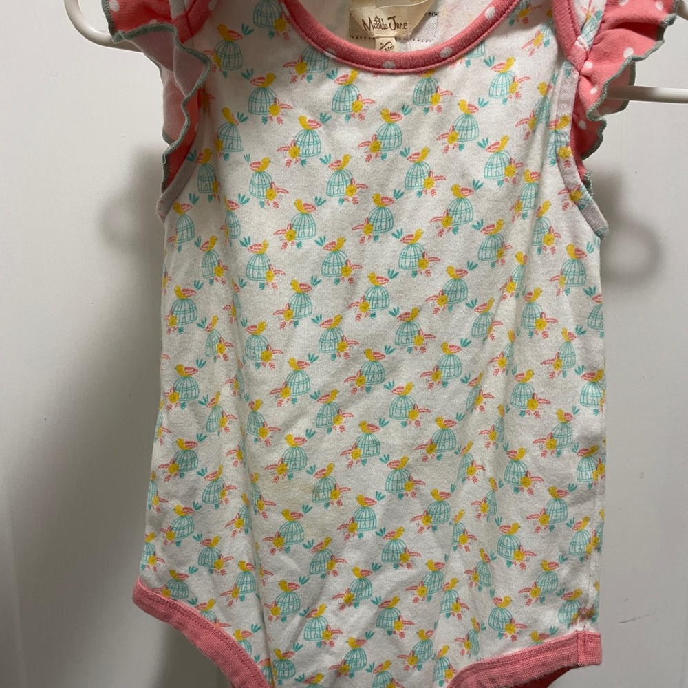 Matilda Jane Cream Onesie with Pink and Green Bird Print